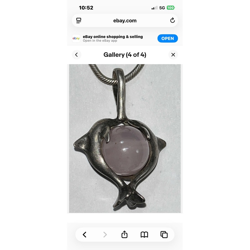 Vintage Italian Sterling Silver Rose Quartz Dolphin Necklace 925 Italy 18in